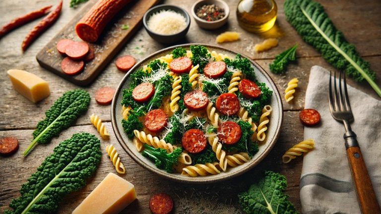 Pasta mit Chorizosoße und Grünkohl
