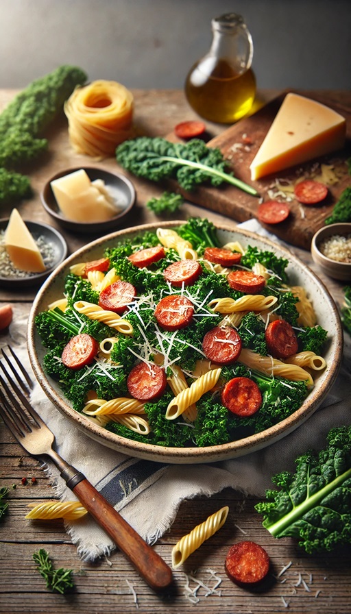Pasta mit Chorizosoße und Grünkohl