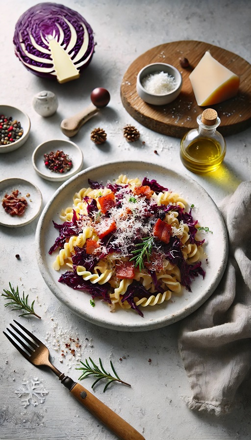 Pasta mit gebratenem Rotkohl 1