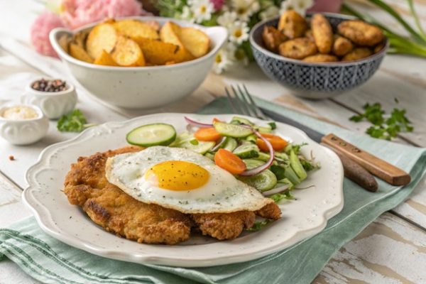Schnitzel mit Spiegelei und frischem Salat – Herzhaft, hausgemacht & einfach gut