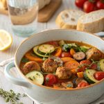 Champignons-Gemüse-Eintopf mit Bratwurstklößchen