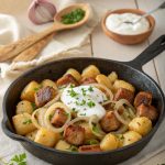 Gnocchi-Fleischwurst-Pfanne mit milder Schmandsoße