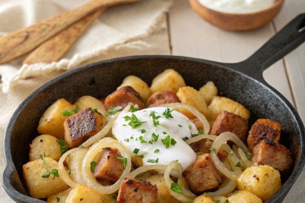 Gnocchi-Fleischwurst-Pfanne mit milder Schmandsoße