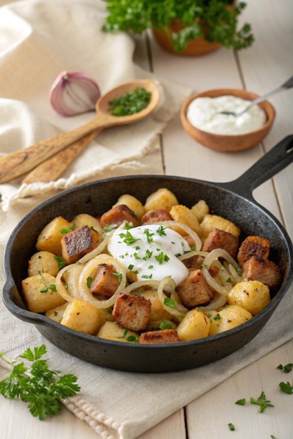 Gnocchi-Fleischwurst-Pfanne mit milder Schmandsoße