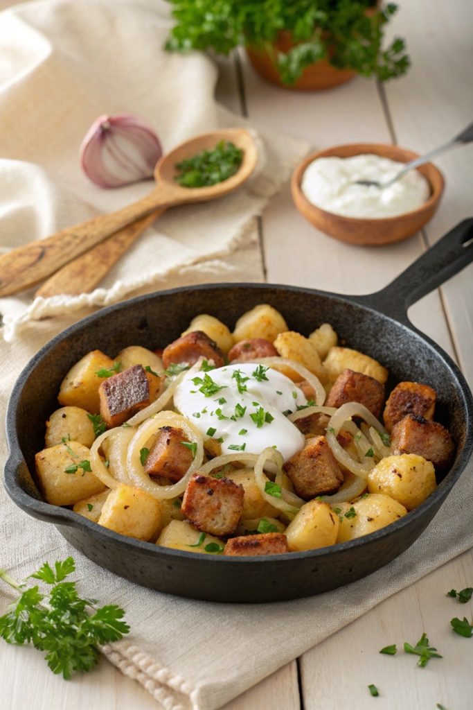 Gnocchi-Fleischwurst-Pfanne mit milder Schmandsoße