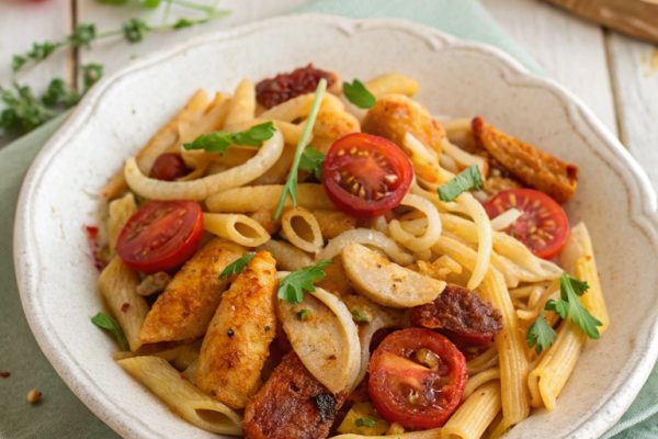 Nudel-Tomaten-Hähnchentopf mit Chorizo – Deftig, würzig und schnell gemacht