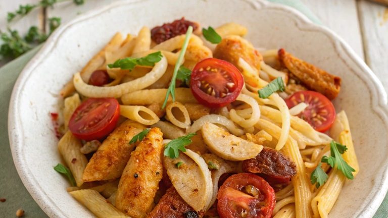 Nudel-Tomaten-Hähnchentopf mit Chorizo