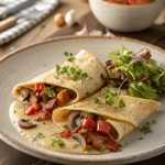 Gefüllte Pfannkuchen mit Gemüse und Speck