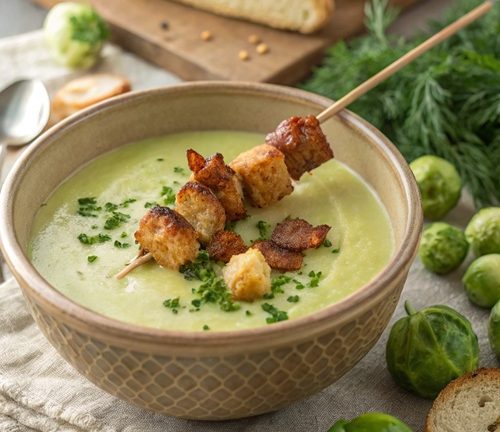 Rosenkohl-Kartoffel-Suppe, cremige Suppe, Wintersuppe, Rosenkohl-Rezept, Suppe mit Bacon, deftige Suppe, einfache Suppe, Kartoffelsuppe mal anders, Rosenkohl-Suppe mit Speck, herbstliches Suppenrezept