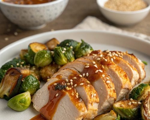Rosenkohl mit Hähnchenbrust & fruchtiger Teriyaki-Aprikosen-Soße