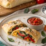 Pizzastrudel mit Mangold und würzigem Dip