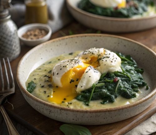 Eier auf Spinat in Sahne-Käsesoße