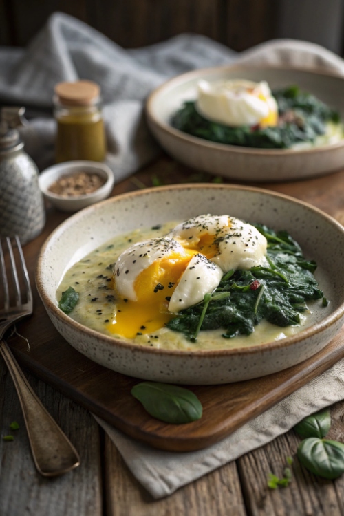 Eier auf Spinat in cremiger Sahne-Käsesoße – vegetarisches Soulfood in 30 Minuten