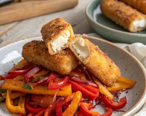 Käsesticks auf Paprika mit Nusspanade – knusprig, aromatisch & einfach besonders