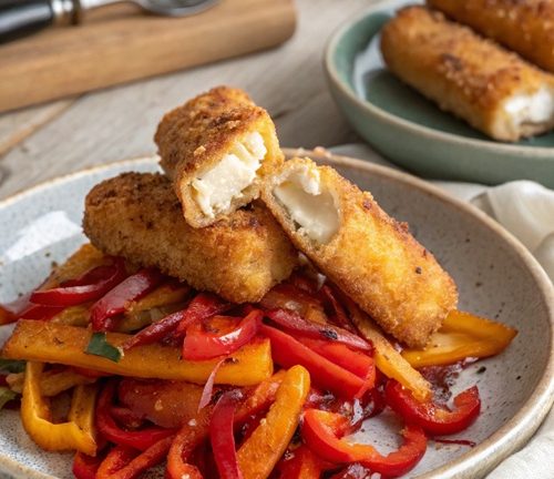 Käsesticks auf Paprika mit Nusspanade – knusprig, aromatisch & einfach besonders