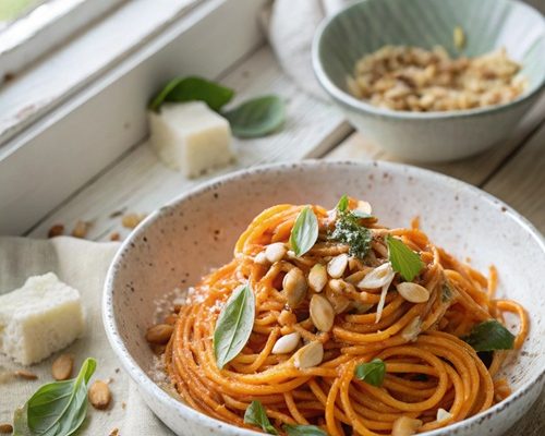 Spaghetti mit Möhren-Pesto – vegetarisch, aromatisch & in 25 Minuten fertig