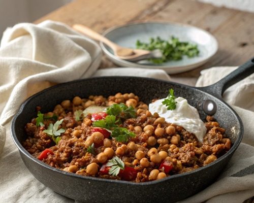 Hack-Kichererbsen-Pfanne mit Curry – würzig, cremig & perfekt für die Familienküche