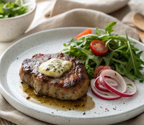 Steaks mit Tomaten-Salat und Balsamico-Vinaigrette – leicht, aromatisch & perfekt für warme Tage