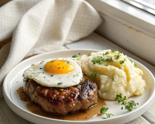 Minuten-Steaks mit Kartoffelpüree und Spiegelei – klassisches Familiengericht in 30 Minuten