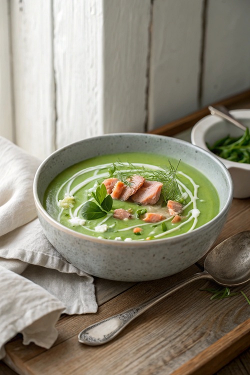 Erbsensuppe mit Forelle – cremig, aromatisch & perfekt für Genießer