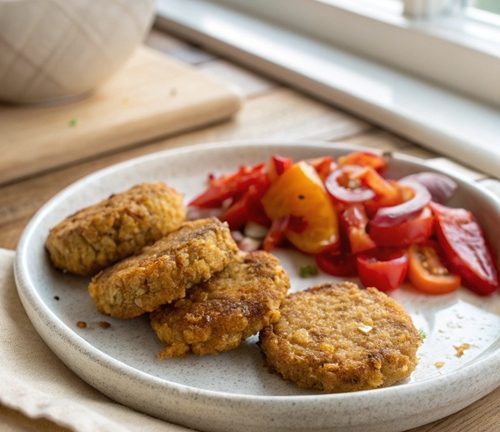 Cornflakes-Plätzchen auf würzigem Tomatenragout – knusprig, vegetarisch & überraschend anders
