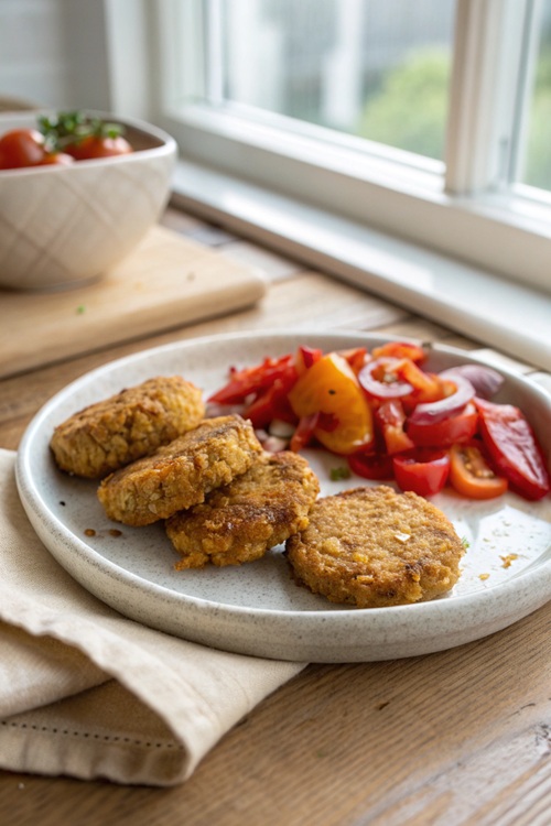 Cornflakes-Plätzchen auf würzigem Tomatenragout – knusprig, vegetarisch & überraschend anders
