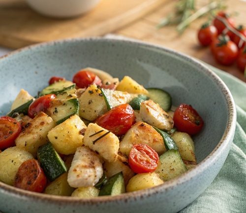 Gnocchi-Gemüse-Pfanne mit Hähnchen – knusprig, aromatisch & in 25 Minuten fertig