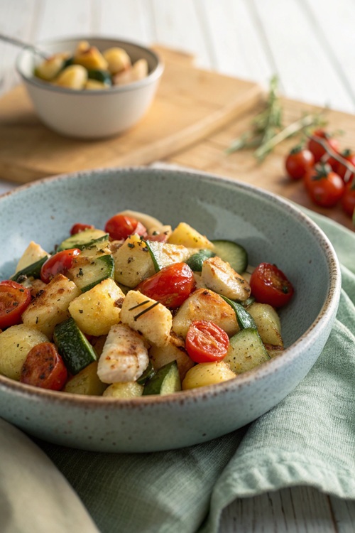 Gnocchi-Gemüse-Pfanne mit Hähnchen – knusprig, aromatisch & in 25 Minuten fertig