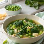 Grüne Frühlingsminestrone – leichte Gemüsesuppe mit Okra, Bohnen und Muschelnudeln