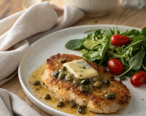 Schweineschnitzel mit Kapern und Sardellenbutter – würzig, saftig & voller Aroma
