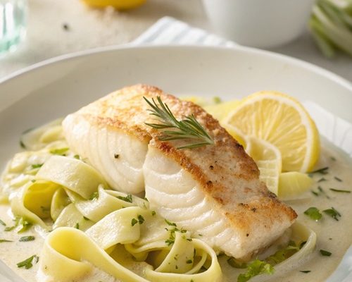 Fischfilet in cremiger Porree-Soße mit Bandnudeln – leichtes Wohlfühlessen für jeden Tag