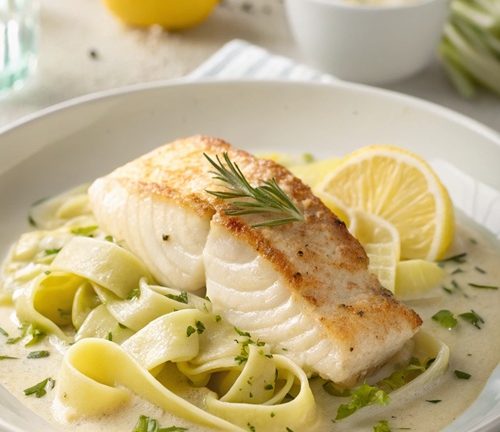 Fischfilet in cremiger Porree-Soße mit Bandnudeln – leichtes Wohlfühlessen für jeden Tag