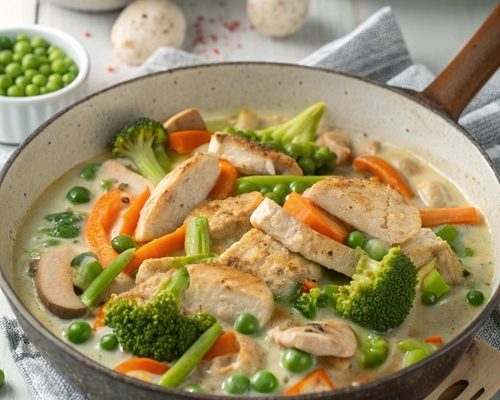 Hähnchen-Geschnetzeltes mit knackigem Gemüse – proteinreich, bunt & wunderbar sättigend