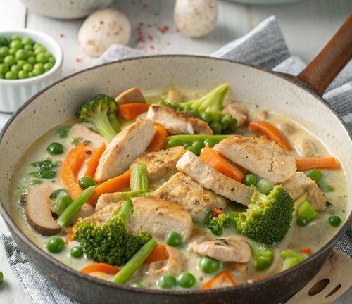 Hähnchen-Geschnetzeltes mit knackigem Gemüse – proteinreich, bunt & wunderbar sättigend