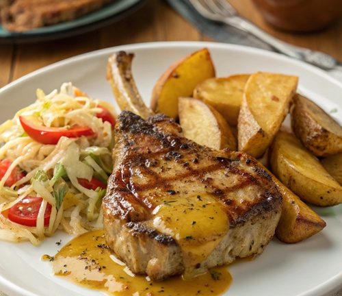 Kotelett an Krautsalat mit Kartoffelecken – schnelles Wohlfühlessen für den Alltag