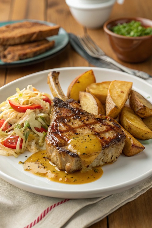 Kotelett an Krautsalat mit Kartoffelecken – schnelles Wohlfühlessen für den Alltag