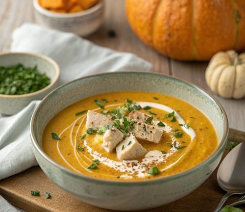 Kürbissuppe mit Pute und Curry – wärmende Herbstküche für gemütliche Mittwoche