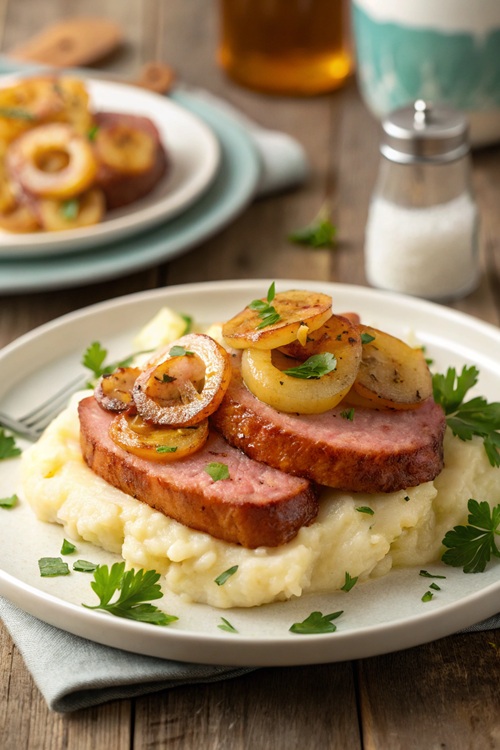 Leberkäse mit Röstzwiebeln und Ananas – fruchtig-herzhafter Klassiker für gemütliche Dienstage