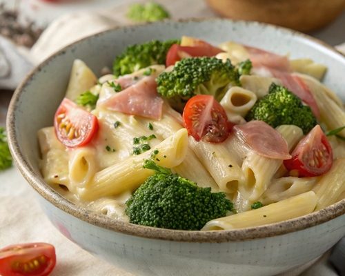 Nudeln in Brokkolisahne mit gekochtem Schinken – cremiger Montagsklassiker für die ganze Familie