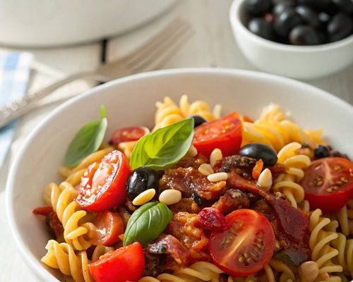 Pasta mit Tomaten und Oliven – mediterraner Genuss für den Feierabend