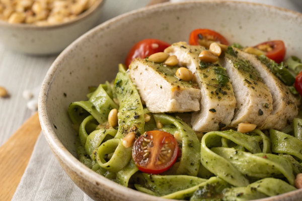 Pestosahne-Nudeln mit Hähnchenfilet – mediterranes Wohlfühlessen für entspannte Freitage