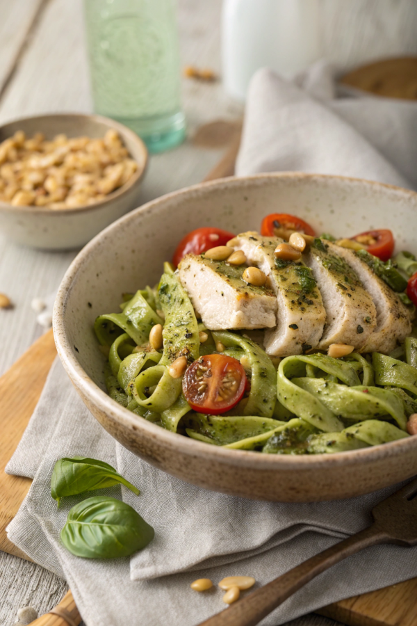 Pestosahne-Nudeln mit Hähnchenfilet – mediterranes Wohlfühlessen für entspannte Freitage