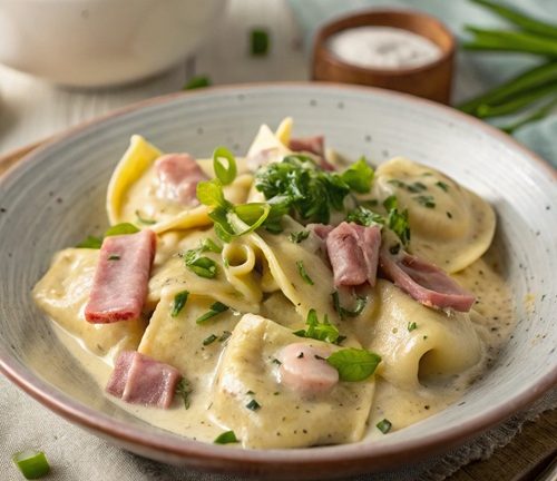 Tortellini in Kräuter-Rahm mit Schinken und Käse – cremiges Montags-Wohlfühlessen