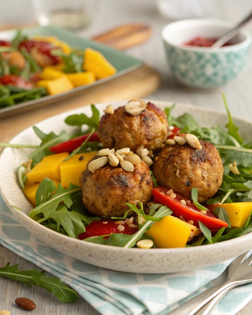 Erdnuss-Frikadellen mit Mango-Rucola-Salat 