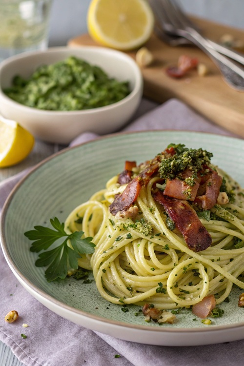 Zitronennudeln mit Bacon