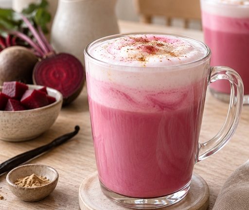 Cremiger Rote-Bete-Latte mit Milchschaum, Vanille und Zimt