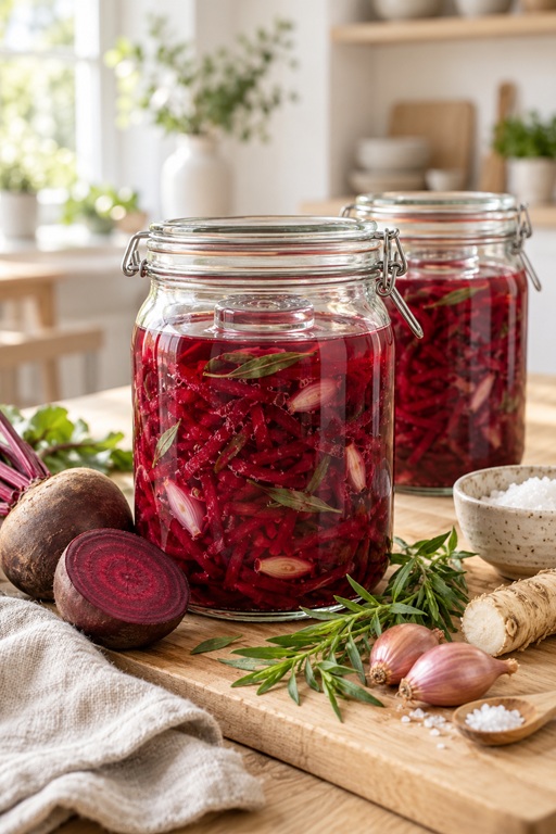 Rote Bete fermentieren – einfaches Rezept mit Meerrettich & Estragon