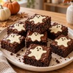 Saftige Geisterbrownies mit weißer Schokoladen-Deko für Halloween