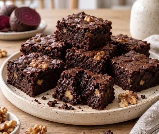 Saftige Rote-Bete-Brownies mit Schokolade und Walnüssen