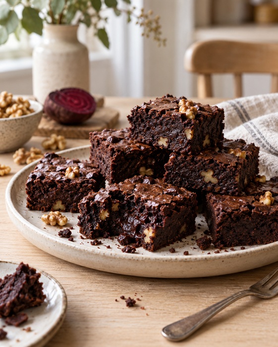 Saftige Rote-Bete-Brownies mit Schokolade und Walnüssen